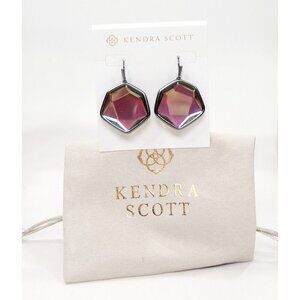 Kendra Scott Vanessa Faceted Dichroic Glass Gunmetal Statement Earrings NWT